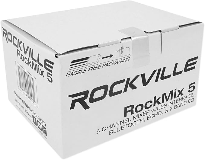 Rockville RockMix 5 Channel Pro Mixer w/USB Interface, Bluetooth, Echo, 2-Band EQ, Compact Design, Portable, for Podcasting and Live Music