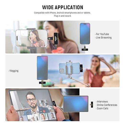 NEEWER Wireless Lavalier Microphone for iPhone Android Tablet PC Laptop 131ft/40m Range Noise Cancellation Omnidirectional Mic for Vlogging Live Streaming (1x RX + 2x TX), KM23