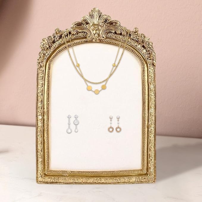 Resin Vintage Photo Frame - Vintage Jewelry Display Frame, Shabby Chic Jewelry Stand | Velvet Backing Handmade Necklace Organizer, Antique Style Earring Holder For Women Girls Bedroom Dresser Table