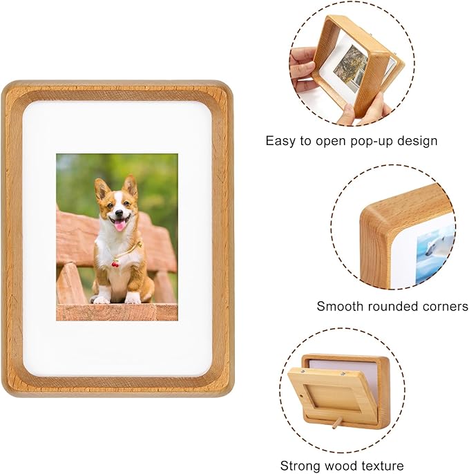 5x3.5 inch Natural Wood Picture Frame, Tabletop Wooden Small Photo Frame with Mat, Display Pictures 2x2.76 with Mat or 3.5x5 Without Mat for Desktop Display, Mini Photo Picture Frame (Beech)