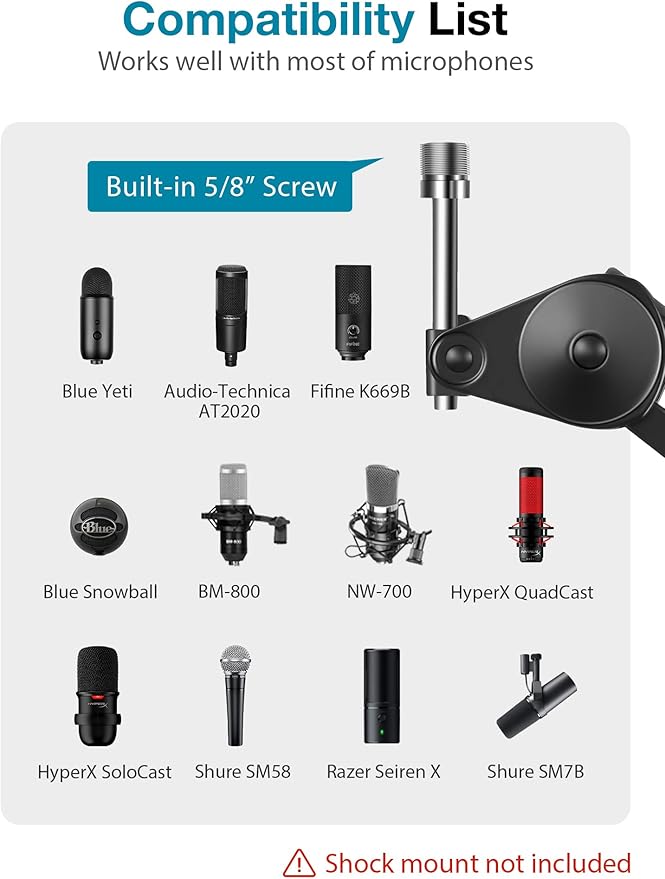 InnoGear Microphone Arm Stand, Heavy Duty Mic Arm Microphone Stand Suspension Scissor Boom Stands with Mic Clip and Cable Ties for Blue Yeti Snowball Hyper X QuadCast SoloCast Fifine Gaming(Large)