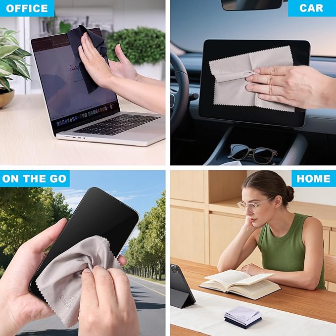 SmoTecQ 32 Pack Microfiber Lens Cleaning Cloths – Ultra-Soft, Scratch-Free Eyeglass Cloths for Glasses, Screens & Camera Lenses – Black + Grey (7×6 in)