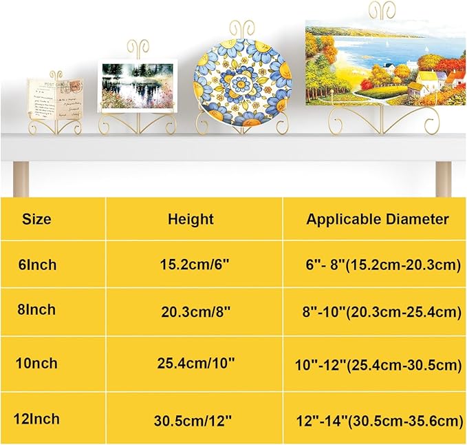 SVENJBB Gold Iron Plate Stand, 8 Inch Plate Holder for Display, Small Metal Plate Display Stands for Cookbook, Picture Frame, Photo, Decorative Plates (8 Inch, 1 Pack)
