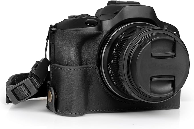 MegaGear Ever Ready Genuine Leather Half Camera Case Compatible with Canon EOS R100 - Black