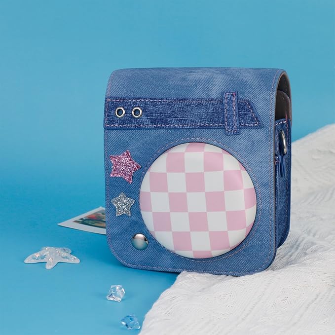 Frankmate Protective Case Compatible with Fujifilm Instax Mini 12/11/40 Camera, Sweetheart Denim Camera Bag with Pocket and Adjustable Shoulder Strap