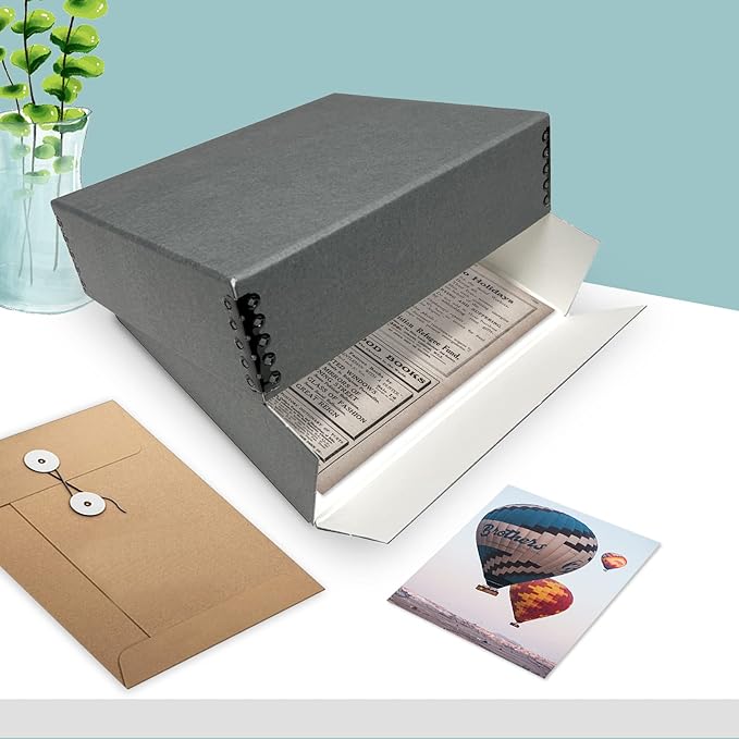 Golden State Art, Archival Storage Box, Acid-Free Drop Front Museum Box with Metal Edge for Storing Artwork Photos Documents Prints Arts And Crafts (Gray-8.75x10.75x3 Inches)