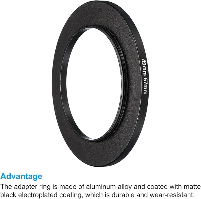 PATIKIL 49mm-67mm Metal Step Up Ring, 2 Pack Camera Lens Filter Adapter Ring Aluminum Filter Adapter Ring for Camera Lenses Hood, Black