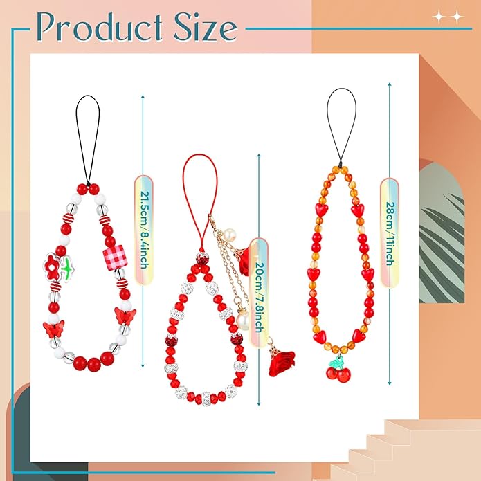 Ecally 3 Pcs Phone Charms Strap Camera Charm Strap Pearl Beaded Butterfly Bow Flower Cute Phone Wrist Lanyard Bracelet for Camera Keychain Wallet Decor Easter Gifts