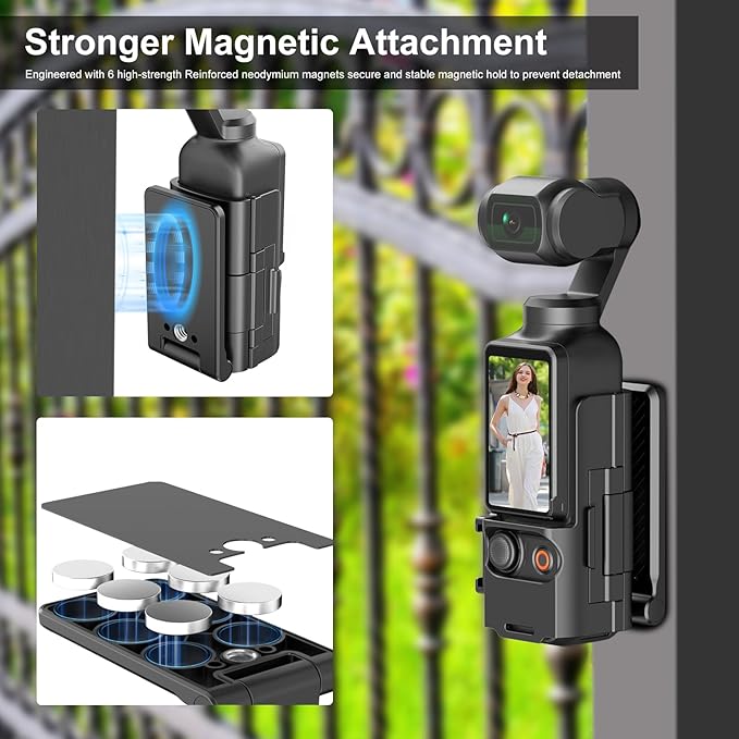 Folding Magnetic Mount Base Bracket for DJI Osmo Pocket 3 Accessories- Adjustable Magnetic Phone Mount, Portable Desktop Tripod Stand, Handheld Grip Handle, Vlogging Accessories (Black)