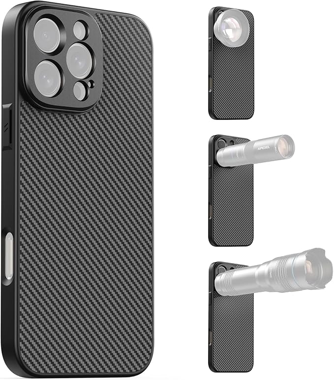 APEXEL 17mm Thread Lens Phone Case Compatible for iPhone 16 Pro Max, Compatible with All Telephoto & Macro Lenses, Durable Protective Cover Black