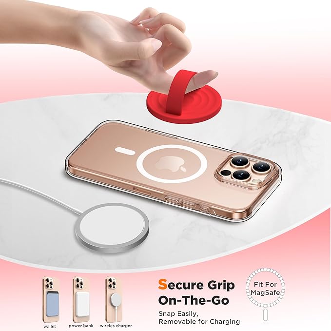 Magnetic Phone Grip Ring Holder, Liquid Silicone Magnet Cell Phone Grip Finger Loop, Compatible with Magsafe, Back of Phone for iPhone 17/16/15/14/13/12 Series, Red