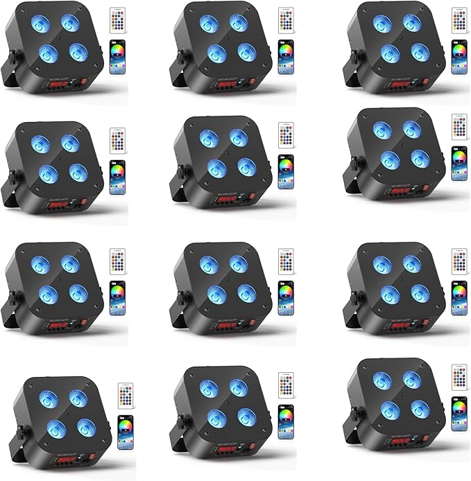 Mini Rechargeable Par Lights, 4 * 18W RGBWA UV 6 in 1 Battery Powered Upights, APP & Wireless DMX Control Stage Lights, Uplighting for Festival Party Wedding Event - 12 Pack