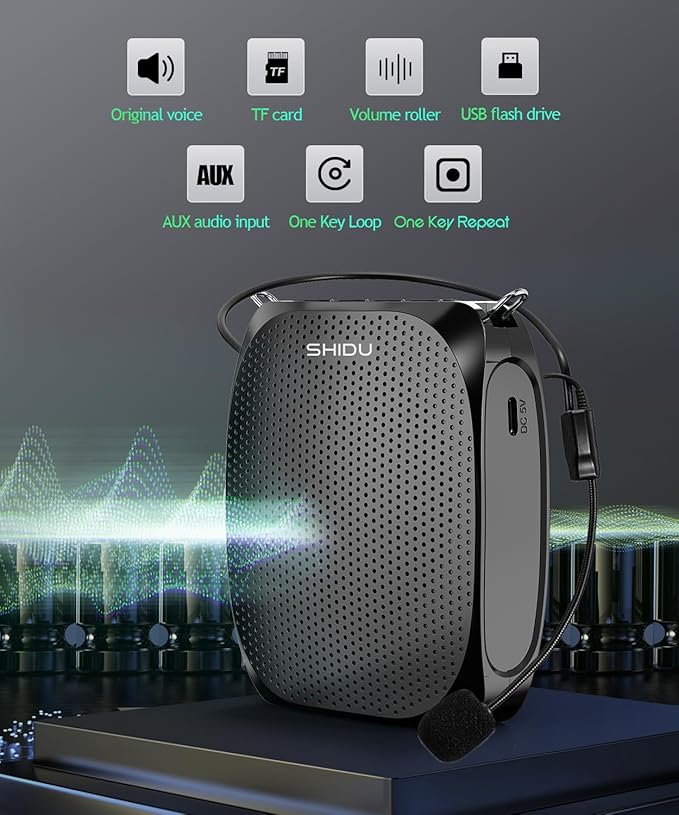 SHIDU Portable Voice Amplifier Personal Microphone Headset for Speaking Rechargeable Mini Pa System for Teachers Tour Guides Coaches Classroom Singing Yoga Fitness Instructors