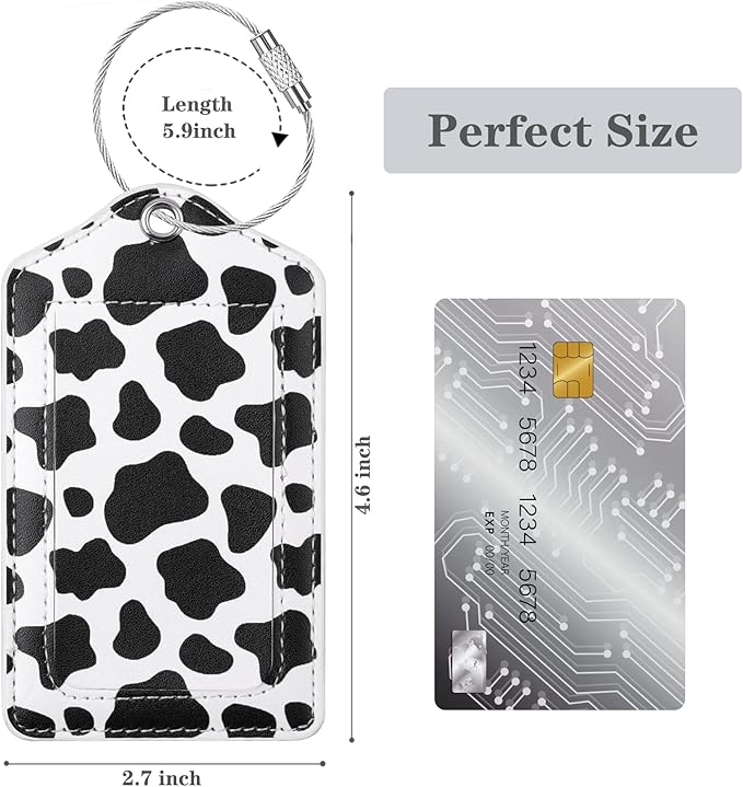 (Set of 2) Luggage Tag Leather Privacy Cover ID Label Address Card with Stainless Steel Loop, Travel Bag Tags Suitcase Labels,Cow