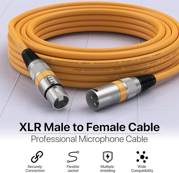 EBXYA XLR Cables 15ft 4 Packs - Mic Balanced DMX Cable with 3-Pin XLR Male to Female Microphone Cable (Red, Orange, Yellow, Blue)