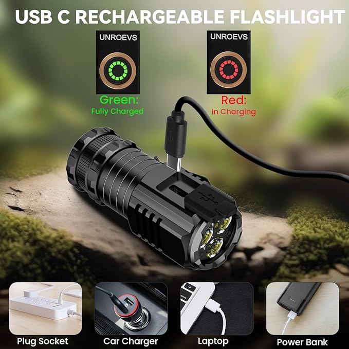 LED Mini Flashlight with Magnet,Super Bright Small Pocket Flashlight,5 Modes USB C Rechargeable, IPX6 Magnetic Flashlight for EDC Camping Outdoor.