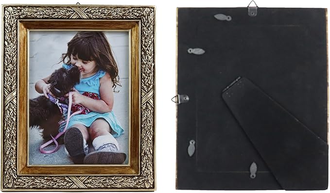 Hymmah 5 * 7inch Wallet Picture Frame Vintage Photo Frame Ornate Textured Hand-Crafted Resin Frame with Easel&Hook for Tabletop&Wall Display,Photo Gallery,Art