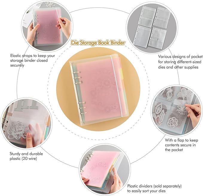 10 Sheet Binder Pockets Inserts with Tree Pockets A5 Size 6 Hole Binder Folder for Dies and Stamps Storage,Waterproof PVC Clear Bags Protectors for Cutting Dies Stencil Album Stamp Crafts