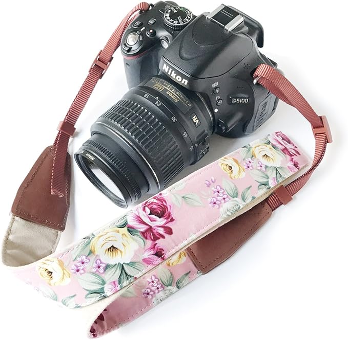 Alled Camera Strap Neck, Adjustable Vintage Floral PInk Camera Straps Shoulder Belt for Women/Men,Camera Strap for Nikon/Canon/Sony/Olympus/Samsung/Pentax ETC DSLR/SLR