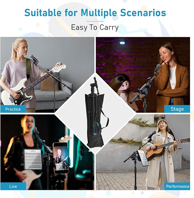 GUITTO Microphone Floor Stand with Phone/Tablet Holder, Adjustable Boom Mic Stand with Heavy-Duty Base, Dual Device Mount for Streaming, Podcasting, Recording, and Live Performances GMS-04
