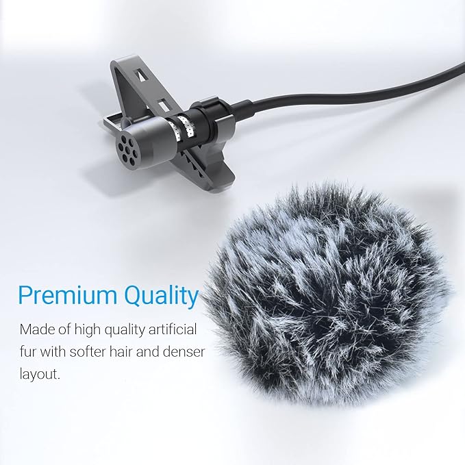 Cubilux Furry Windscreen & Foam Cover Set for Lavalier Lapel Microphone, Muff Windshield Windjammer Deadcat， Wind Muff & Dead Cat Set for Mini Clip-On Lav MIC, 5-Pack of Each