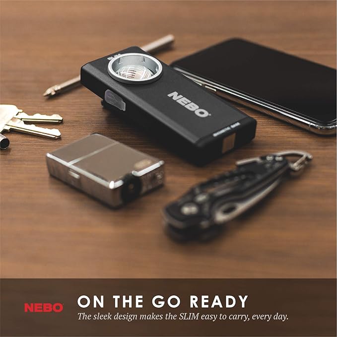 NEBO SLIM Pocket Flashlight | 500 Lumens, Rechargeable Mini EDC Work Light, Magnetic Base & Dimmable Brightness, Durable & Water Resistant, Includes Charging Cable — Black
