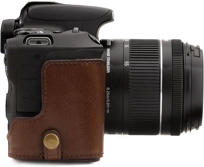 MegaGear Leather Camera Case Compatible with Canon EOS Rebel SL3, Kiss X10, Rebel SL2, Kiss X9 18-55mm Lens