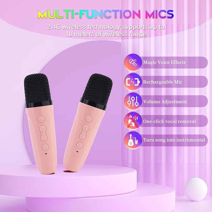 Karaoke Machine for Kids Adults,Portable Bluetooth Mini Karaoke Microphone Singing Speaker with 2 Wireless Mic and Light,Toys for All Smartphones,Birthday,Family,Home Party