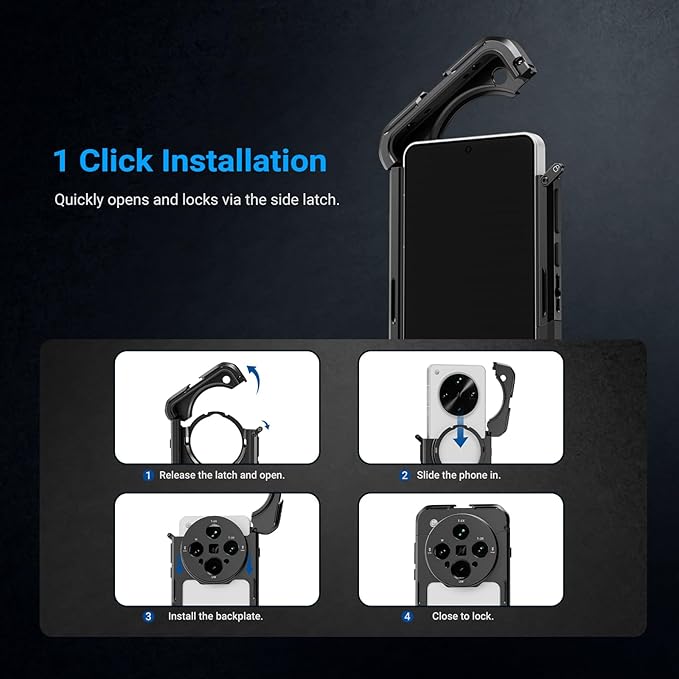 NEEWER Find X8 Ultra Phone Cage, Quick Release Video Rig Stabilizer for Recording Vlogging Filming with 67mm Filter Ring & 17mm Lens Backplate, Compatible with Oppo Find X8 Ultra, Black, PA147