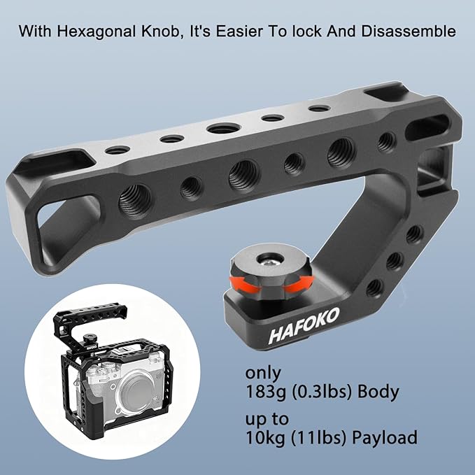 R005 Camera Top Handle Camera Top Cheese Handle Grip Universal Video Stabilizing Rig W 3 Cold Shoe Adapters to Mount Microphone, LED Light, Monitor, Easy Low Angle Shoots Metal