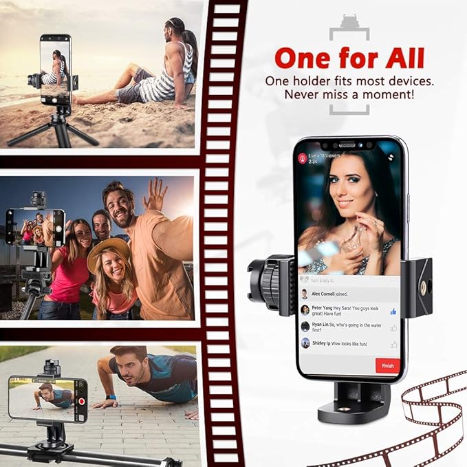 Zeadio Tripod Smartphone Mount, Cell Phone Holder Adapter Clamp with Cold-Shoe Mount, Selfie Stick and Monopod Adjustable Clamp, Fits for All iPhone and Android Smartphones