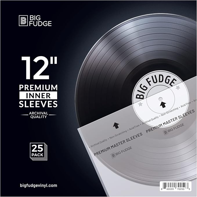 Big Fudge 12" Vinyl Record Sleeves - Inner Sleeves 25 Pack - Anti Static Rice Paper Acid Free Vinyl Covers - Accessories Protect LP Albums from Dust, Dirt & Scratches