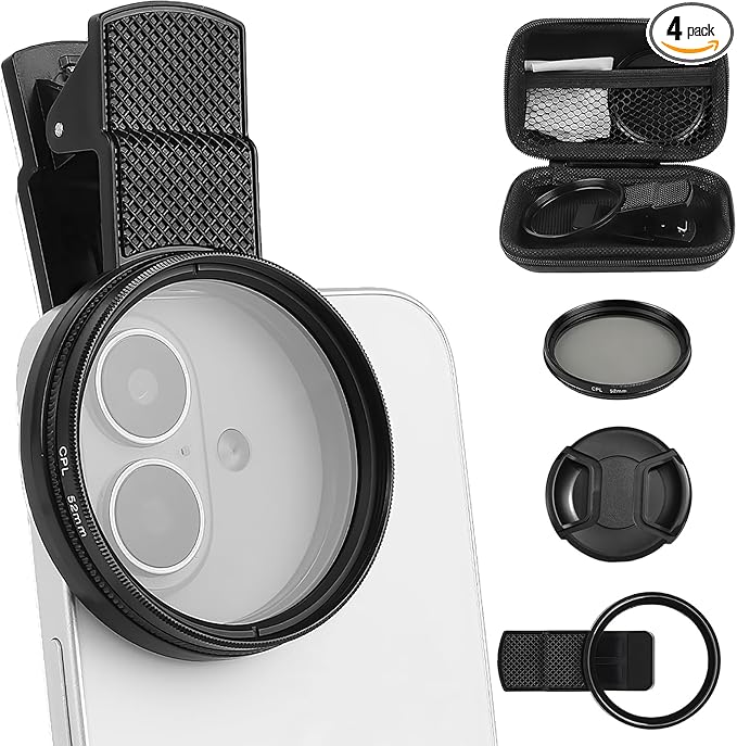 52mm Clip-0n Cpl Phone Cameralens Filter Kit,Upgrade Circular Polarizing Filter Compatible with Mostcell Phones,CPL Filter for Phone,Portable Polarizer Camera Len(1 Set