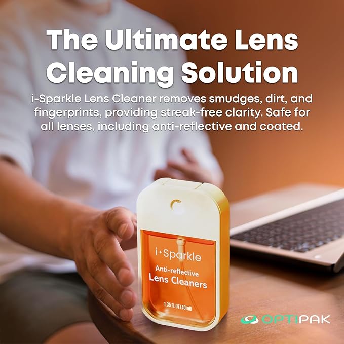 I-Sparkle Anti-Reflective Lens Cleaner Spray kit | (2x) 1.35oz Glasses Cleaner Spray + (2x) Microfiber Cloth for Eyeglasses, Sunglasses, Lenses, Screens and Camera Cleaning Kit (4 Piece Set)
