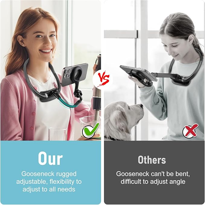 Magnetic Neck Phone Holder, Hands Free POV/Vlog Selfie Mount Flexible Neck Phone Holder for Recording, Magnetic Phone Chest Mount for iPhone 16 15 14 13 Seires and All Smartphones