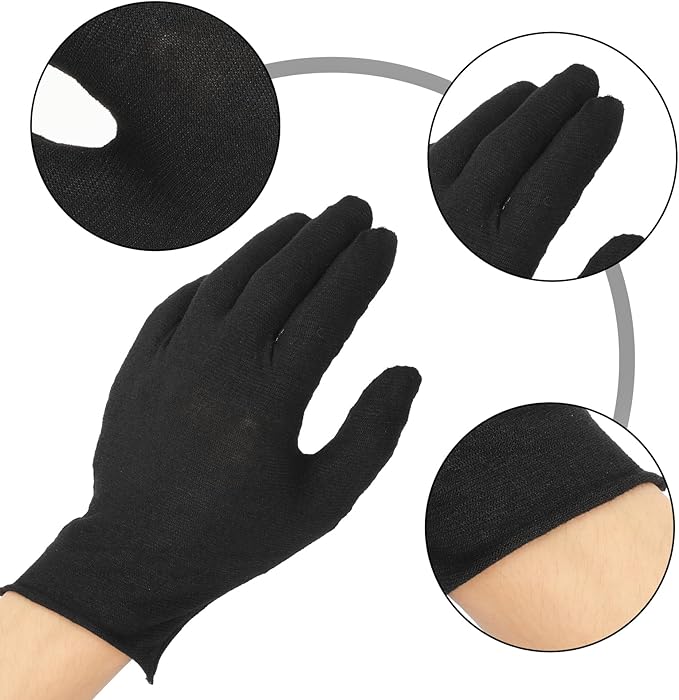XLIUAX Black Cotton Gloves, 5 Pairs Thin Gloves Black Glove for Women Cloth Work Glove Liners for Art Handling Photography Photo Jewelry Inspection Work for Men