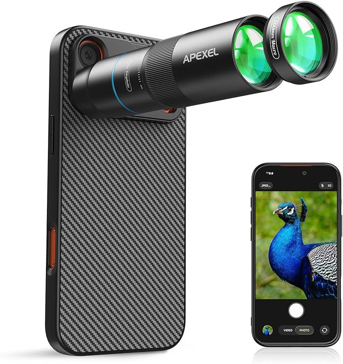 APEXEL 10X Tele-Macro Pro Dual Lens 2-in-1, Portable Clip-On Telephoto Macro Lens for 17 pro max, Pro Photography for Travel, Concert, Exploration