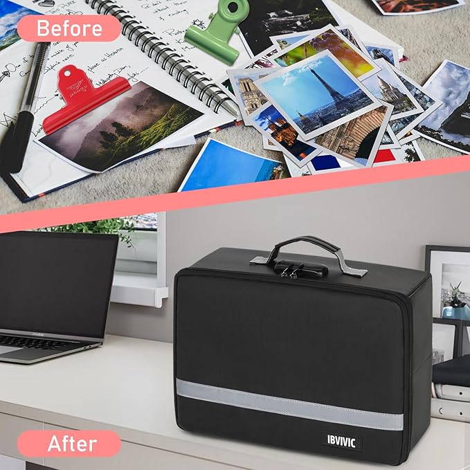 IBVIVIC Fire-resistant Photo Storage Box, Photo Organizer with Lock, Portable Photo Storage Containers Suitable for Storing 16pcs 4" x 6" Photo Cases (Box Only)