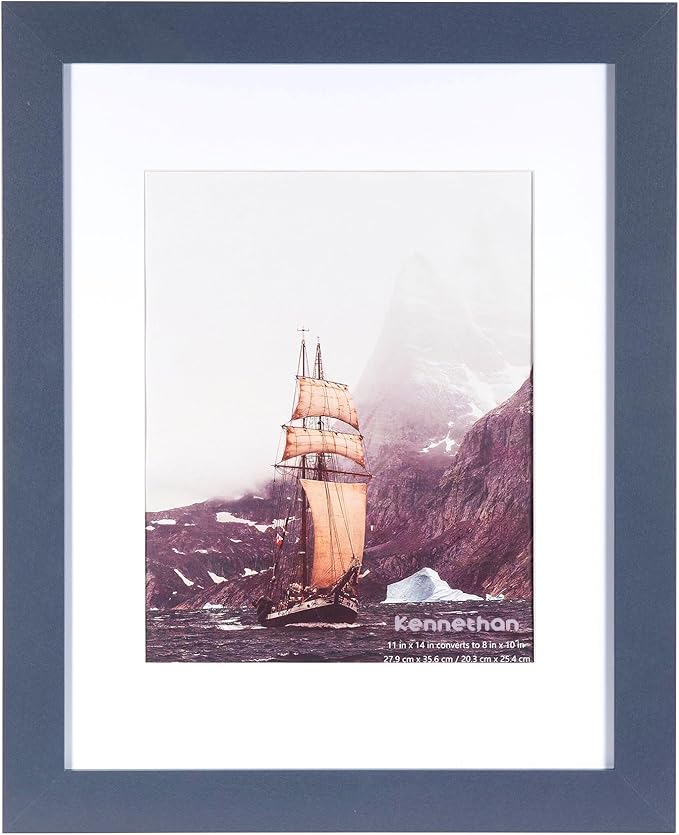 kennethan 11x14 Picture Frame Navy Blue - Displays 8x10 With Mat or 11x14 Without Mat - Wall Mountable