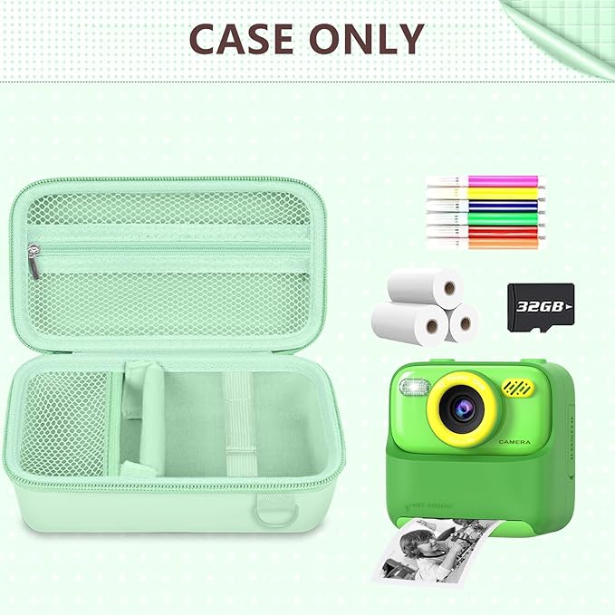 Leayjeen Kids Camera Case Compatible with Cimizi/Gofunly/Aasonida/CAMCLID/LETSHAHA Kids Instant Print Camera, Kids Instant Camera for 1080P Printed Photos,Birthday Gifts for Kids-Green(Case Only)