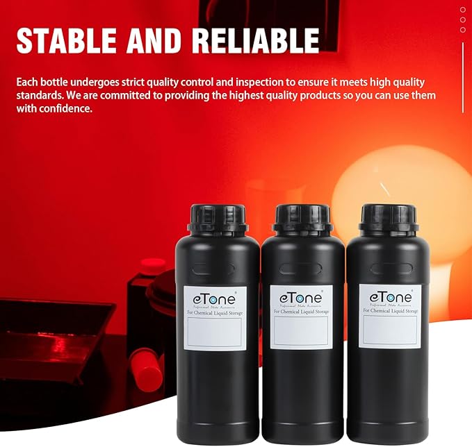 eTone 3X 500ml Darkroom Chemical Storage Bottles with Caps Film Photo Developing Processing Equipment (Black)