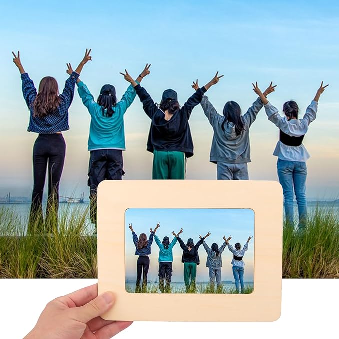 kukmakri 30 PCS Unfinished Wooden Picture Frames Set with 4.72 x 6.81 inch Photos, Wooden Frames for Crafts, Standing Postcard & Photos Picture Frame Set –Suitable for Crafts DIY, Souvenir Decoration