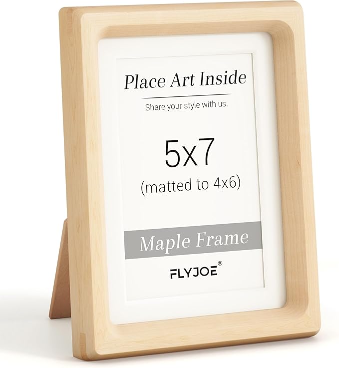5x7 Picture Frame, USA-Sourced Natural Maple Wood Photo Frame with Tempered Glass, Handcrafted Rounded Corner 5 x 7 Wooden Frame Matted to 4x6 Photos, Wall or Tabletop Display