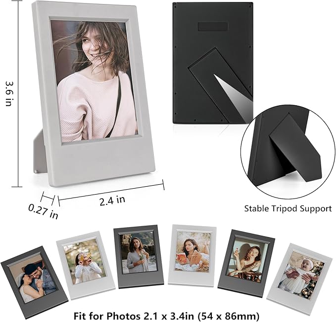 HIYQIN 8 Pack 2x3 Mini Photo Frames for for Fuji Instax Mini 3 inch Picture/Polaroid 3-Inch Films - for Desktop Display Small Wallet Size Picture frame with Clear Protective Covers - Black & Grey