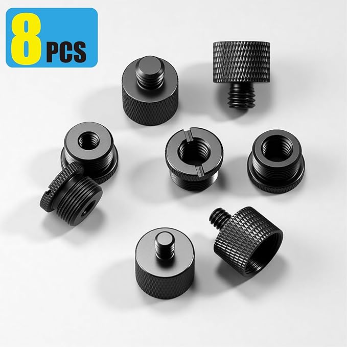 8 Pack Mic Stand Adapter 5/8 Female to 3/8 Male and 3/8 Female to 5/8 Male, 5/8 Female to 1/4 Male and 1/4 Female to 5/8 Male Screw Thread Adapter Mic for Microphone Stand Boom Arm Camera Tripod