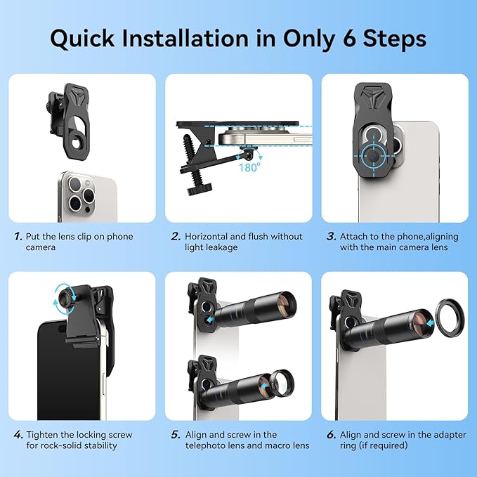 APEXEL 10X Tele-Macro Pro Dual Lens 2-in-1, Portable Clip-On Telephoto Macro Lens for iPhone, Compatible with Samsung & Almost All Smartphones, Pro Photography for Travel, Concert, Exploration