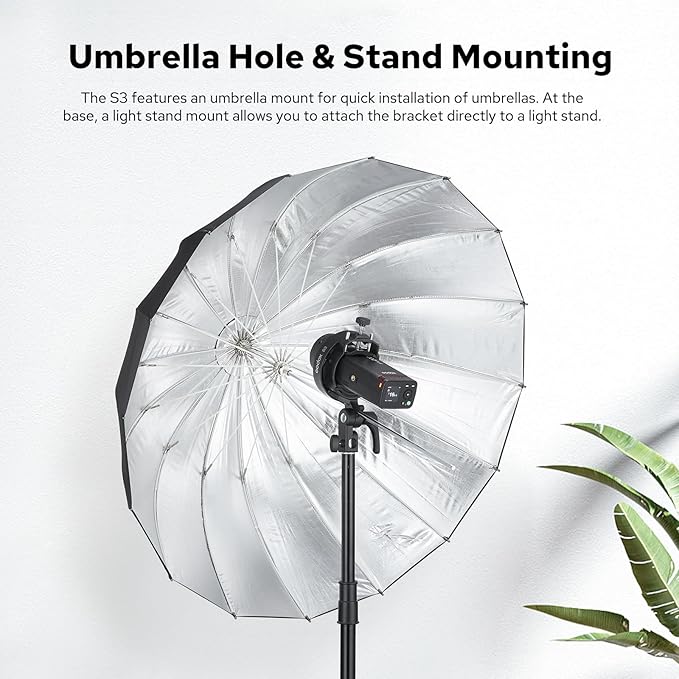 Godox S3 Speedlite Bracket, S-Type Bracket Updated Version Bowens Mount Holder for Godox V1 V1Pro V100 AD300Pro AD300ProII AD200ProII AD200Pro AD200 V860II V860III TT350, Support ±90° Angle Adjustment