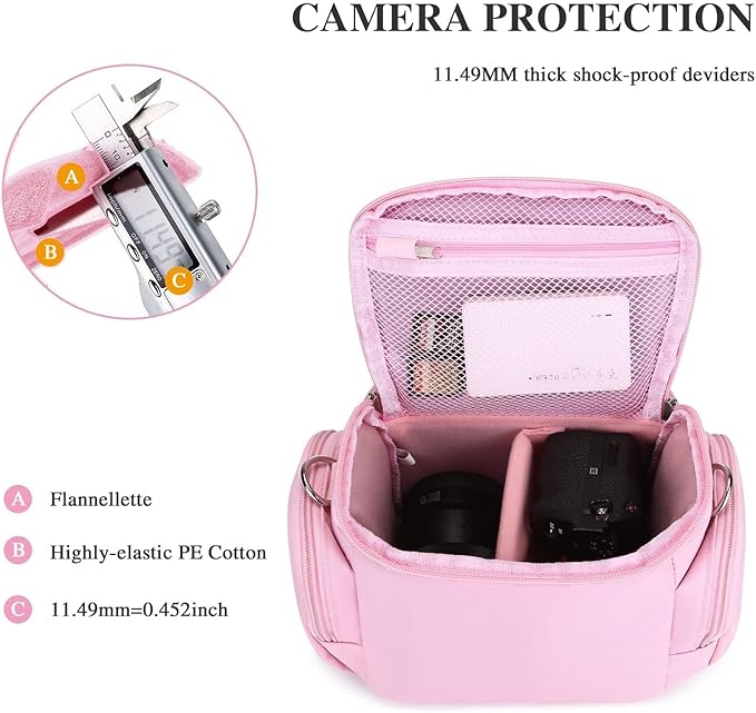 G-raphy Camera Bag Case Pink Small Photography Bags DSLR SLR MIRRORLESS BAG with Removal Straps