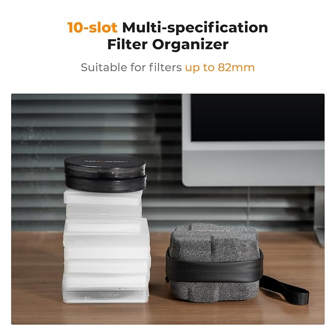 K&F CONCEPT 10 in 1 Lens Filter Case, Hard Shell Camera Filter Pouch Up to 82mm with Hand Strap, Waterproof Camera Lens Filter Storage Wallet for ND UV CPL Filter Pouch