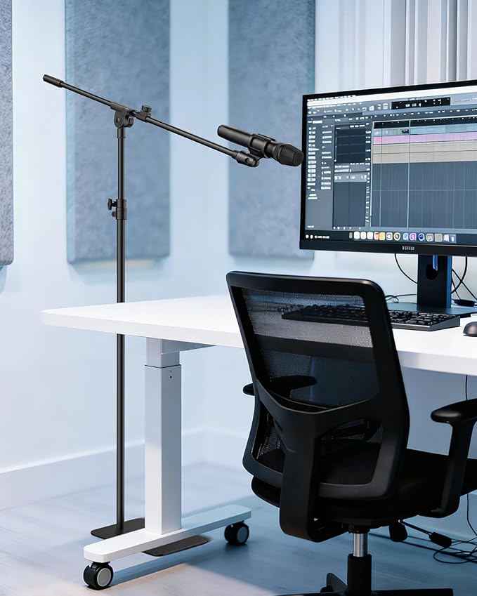 InnoGear Mic Stand Floor, Boom Arm Floor Microphone Stand Height Adjustable Heavy Duty with Iron Base for HyperX SoloCast, HyperX QuadCast S, Razer Seiren V3 Mini, Blue Yeti Shure SM58 and Other Mics